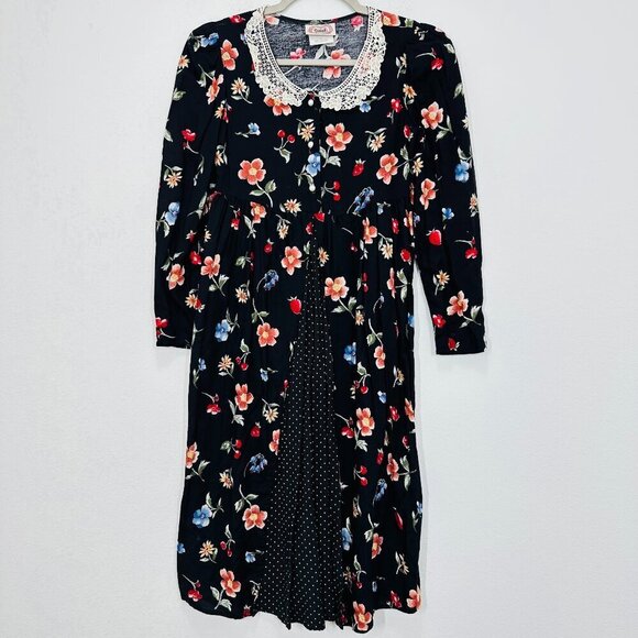 Vintage 90s Lace Collared Floral Cottagecore Mini Dress Retro Feminine Belted - Picture 1 of 9